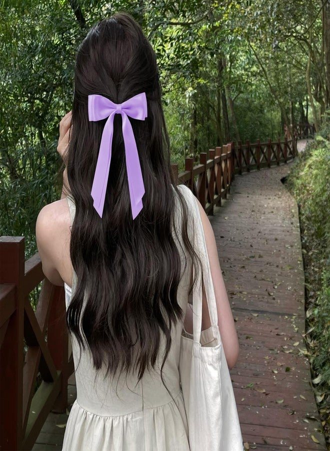 TULOBI 3pcs Light Purple Hair Bow Clip with Long Tail 7.8” Lilac Silky Satin Ribbon Barrettes Hair Bows with Alligator clips for Girls Women Spring Summer Easter Outfit Dress Accessory Gift - Image 4
